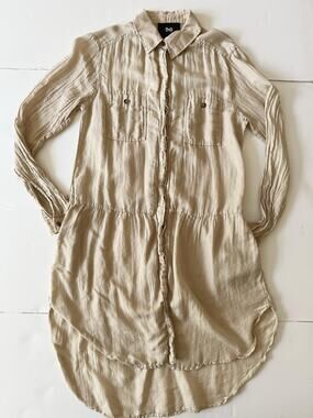 D&G Dolce Gabbana Dress Womens 42 Beige Cotton Silk Hi Low Shirt Dress Pockets